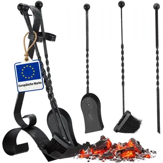 Relaxdays Kaminbesteck antik 4-tlg Gusseisen 0,57 m schwarz