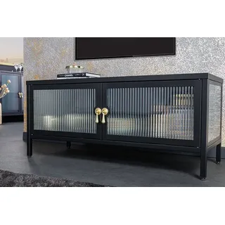 riess-ambiente Lowboard AMSTERDAM 90cm schwarz/gold - Metall, Riffelglas, 2 Türen (Einzelartikel, 1 St), mit Stauraum – ideal für Wohnzimmer & Esszimmer schwarz