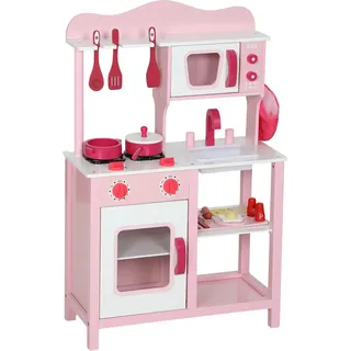 AIYAPLAY Kinderküche Spielküche mit Backofen, Herd, Spüle, Puppenküche mit Küchenzubehör, Soundfunktion Spielset für 3-6 Jahre Kinder, Rosa   Aosom