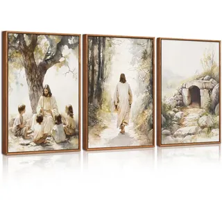 ANHUIB Jesus Wand Bilder Wandkunst Religiöse Leinwandbilder Jesus Christlicher Poster Wanddeko Christliche Leinwand Wandbilder 3 er Set für Kirche Gebetszimmer Wohnzimmer Zuhause Wandbilder 30x40cm