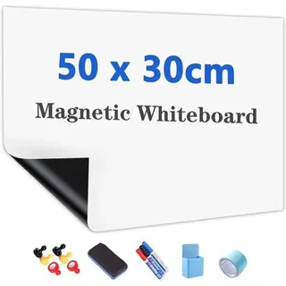 Famanu Magnetische Whiteboardfolie 50 x 30 cm - DIY Whiteboard Sticker mit Marker und Schwamm