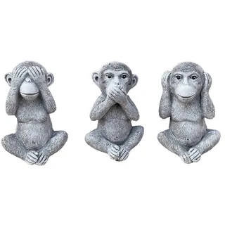 Stone and Style Gartenfigur Frostfeste Steinfiguren 3er-Set Affen Nichts sehen sagen hören grau