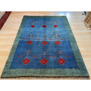Orientteppich Perser Gabbeh Hozi 195×148 Unikat Wollteppich Handgeknüpft Teppich, Morgenlandbazar, Handknüpft, Einzelstück mit Zertifikat blau
