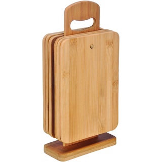 6er-Set Frühstücksbrettchen mit Ständer - Holzbrettchen Set aus Bambus Holz 22x15x0,8cm - Brettchen Frühstücksbrett Holzbrett