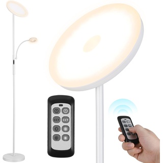 Clevich Stehlampe LED Dimmbar mit Leselampe, 25W Deckenfluter Stehlampe, Stehleuchte mit Touch-Steuerung & Fernbedienung, 3 Farbtemperatur 3000K-5000K, für Wohnzimmer, Schlafzimmer, Büro (Weiß)