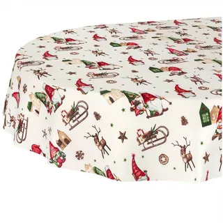 ANRO Tischdecke Weihnachten abwaschbare Weihnachtstischdecke (Einzelstück 1-tlg), Schmutzabweisend Weihnachten Rot-Grün Oval 160x140cm beige|grün|rot Oval | 140 cm x 160 cm