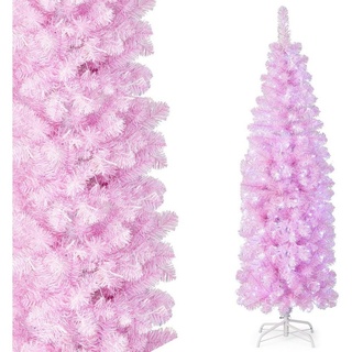COSTWAY Künstlicher Weihnachtsbaum, Bleistift, mit 250 kaltweißen LEDs, 180cm rosa