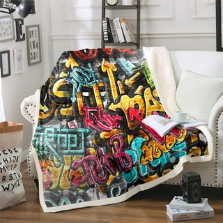 Hippie Graffiti Decke Hip Hop Dekor Wohndecke für Couch Bett Sofa Graffiti Muster Flanell Fleecedecke Straßenkultur Dekor Kuscheldecke Sport Thema Raum Dekor 130x150cm