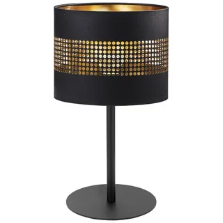 Licht-Erlebnisse Nachttischlampe COLMUR, ohne Leuchtmittel, Schwarz Gold 39 cm Stoff Metall E27 Nachttisch Wohnzimmer bunt|schwarz