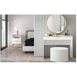 Lomadox Schlafzimmer-Set VLORA-131, (Spar-Set, 2-tlg., Nachttisch Schminktisch), Nachttisch Schminktisch, weiß mit goldfarbigen Griffen modern weiß
