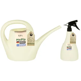 Heimwerkercenter Übertopf MePla - Set Kunststoff Gießkanne 5,0l Indoor + Sprüher 1,0l - weiss weiß 43 cm x 27.5 cm x 15 cm