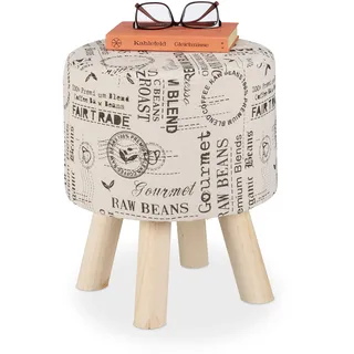 Relaxdays Sitzhocker Leinen 32 x 34 x 32 cm Creme/Mehrfarbig