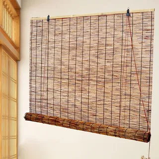 Outdoor Bambus Rollo Raffrollo Innen/Außen Sichtschutz Sonnenschutz Schilf Vorhang Lichtdurchlässig Fensterrollen Jalousien,Decken- oder Wandmontage,Für Terrasse Veranda Balkon Garten