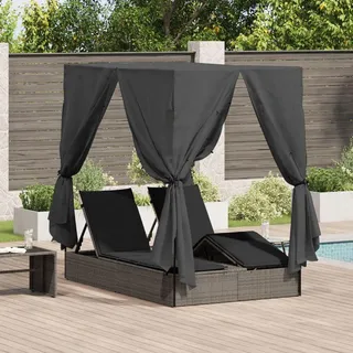 vidaXL Doppelte Sonnenliege mit Dach 205 x 129 x 200 cm Grau