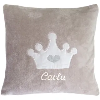 Smithy Kuschelkissen mit Ihrem Wunschnamen bestickt Superflausch Krone 40 cm x 40 cm sand beige Namenskissen