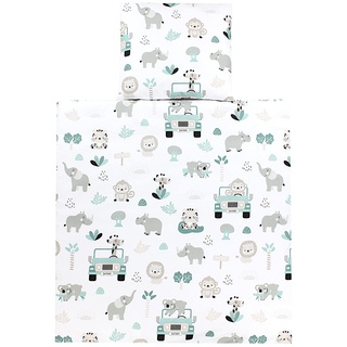 TupTam Unisex Baby Wiegenset 4-teilig Bettwäsche-Set: Bettdecke mit Bezug und Kopfkissen mit Bezug, Farbe: Zoo Grün, Größe: 80x80 cm