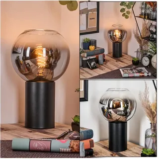 hofstein Tischleuchte Tischlampe aus Metall/Glas in Schwarz/Chrom-/Rauchfarben/Klar, ohne Leuchtmittel, Leuchte im Retro/Vintage-Design mit Glasschirm (20 cm), 1 x E27