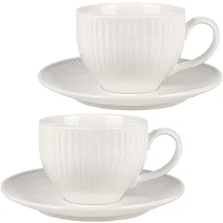 Festa Italia 2 x Espressotassen mit Untertassen - 120ml - Weiß Espresso Tassen Set aus Porzellan - Italienische Modern Kaffeeservice für 2 Personen - Mokkatassen mit Untertasse - Espressotasse