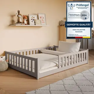 Kids Collective Jugendbett Bodenbett 140 x 200 cm Kiefer massiv grau