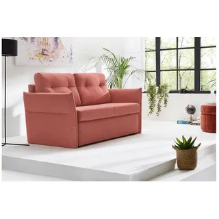 Schlafsofa Sofabett Schlafcouch Tim Stoff koralle Bettkasten und Kissen 158 cm