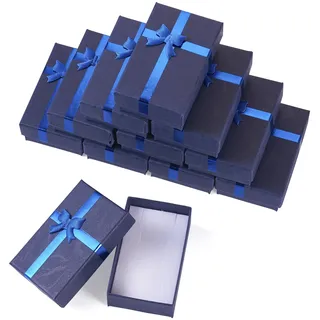 Boutigem 12 Stück Kraftpapier-Karton-Schmuckkästchen, rechteckig, Schmuck-Geschenkbox, 8,35 x 5,35 x 2,95 cm, für Ringe, Halsketten, Ohrringe, Mitternachtsblau