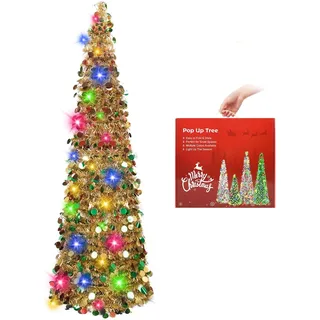 Künstlicher Weihnachtsbaum mit Beleuchtung, Pop Up Weihnachtsbaum 150cm, Pail...
