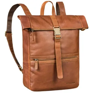 STILORD Notebookrucksack "Cairo" Vintage Kurierrucksack Rolltop Leder groß Herren braun