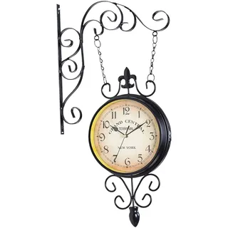 Milageto Doppelseitige Bahnhofsuhr, Gartenuhr, antike europäische, leise Wanduhr zur Wandmontage für Büro, Zuhause, Innenbereich, Terrasse, Schlafzimmer