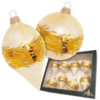 Krebs Glas Lauscha Weihnachtskugeln Champagner-Traum Goldfarbig 7cm