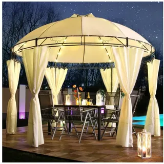 Swing&Harmonie Pavillon LED - Pavillon Ø 350cm Lavo Garten Pavillion Rund, Solar Pavilion Gartenzelt Designer Pavilon braun