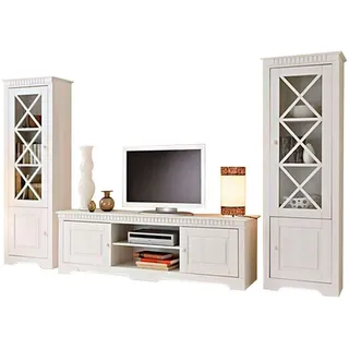 OTTO home Wohnwand OTTO HOME "Lisa", weiß, B:295cm, Massivholz, Kastenmöbel-Sets, Wohnwand, bestehend aus zwei Vitrinen und einem Lowboard, massives Kiefernholz