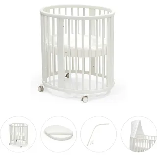 Stokke® SLEEPITM Bundle Sleepi Mini inkl. Matratze und Spannbetttuch, Himmelstange Himmel, weiss