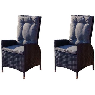 OUTFLEXX 2er Set Dining Sessel, schwarz, Polyrattan, je 55 x 65 x 112 cm, Rücken stufenlos verstellbar