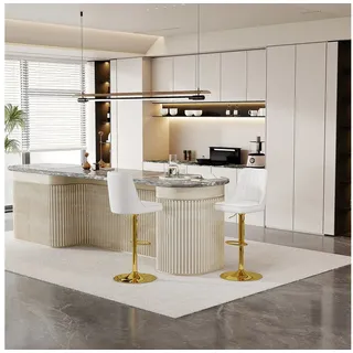 Fine Life Pro Barhocker 2 Barhocker verstellbar, weißes PU mit Steppmuster, goldene Beine, 360° drehbar, für Kücheninseln und Bartheken