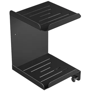 doporro Duschablage ohne Bohren, Duschregal mit 2 Etagen und 3 Haken, Badregal als Wandregal aus Metall, Badezimmer Organizer zum Kleben oder Bohren,wandregal Schwarz, Reglo-14
