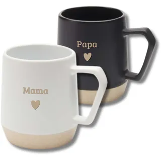 Mama & Papa Tassen-Set Schwarz/Weiß– 2 matte Keramiktassen mit Gravur – 300 ml – Geschenkidee für Eltern