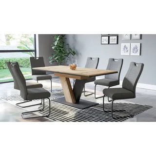 Hela Essgruppe »WESER«, (7 tlg.), Säulentisch 140-180x90 cm, Stuhl mit Federkorb, 140 kg belastbar, braun