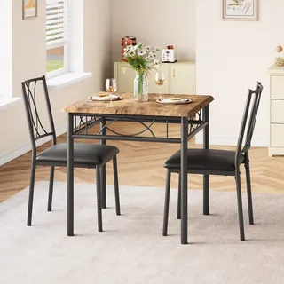 GarveeMore Küchentisch mit 2 Stühlen Esszimmermöbel | Dining Table 74x74cm Tischplatte | 15cm starke Tischplatte | Durchbruch-Design | 40x40cm weich gepol