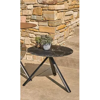 Trio Garten Beistelltisch wetterfest Schwarz HPL Marmor-Schwarz ∅60 cm