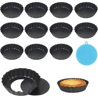 ztowoto 12 Stück 8cm Quicheform mit Herausnehmbarem Boden,Antihaftbeschichtung Rundes Tarteform Pie Form Mit Hebeboden, Klein Tartelette Förmchen-Set für Kuchen, Muffins, Pizza(3.1 Zoll–Schwarz)