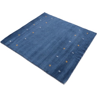 Wollteppich CARPETFINE "Gabbeh-Uni" Teppiche Gr. B/L: 150 cm x 150 cm, 15 mm, 1 St., blau Orientalische Muster