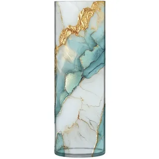 Blumenvase aus Kunststoff, Marmor, Weiß, Türkis, 30 x 9 cm, Kerzenhalter, ästhetische Vasen für Büro, Esszimmer, Eingangsbereich, Bibliothek, Dekor