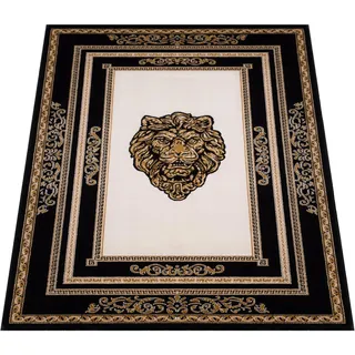 Belle Arti Exklusiver Teppich Läufer Wohnzimmer in Schwarz Gold mit Löwenkopf - Kurzflor Maschinengewebt Antirutsch Antiallergisch Schadstofffrei Italienisches Style - 100% Polyester - 120x170 cm