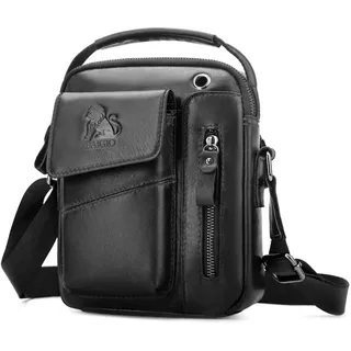 BAIGIO Umhängetasche Herren Leder Schultertasche Vintage Crossbody Bag Messenger Herrentasche zum Umhängen Ledertasche Männer Tasche mit Verstellbarem Gurt für Business Arbeit Reise, Schwarz