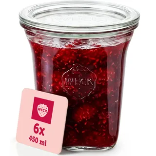 Weck Gläser 450ml – 6er Set mit Deckeln – Quadroform – robuste, stapelbare Einkoch- & Einweckgläser - ideal für Meal Prep, Overnight Oats, Dessert & Marmelade – wiederverwendbar – Made in Germany