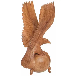 WOGEKA Tierfigur Adler auf Kugel Holz-Figur Tier Vogel Greifvogel Dekoration