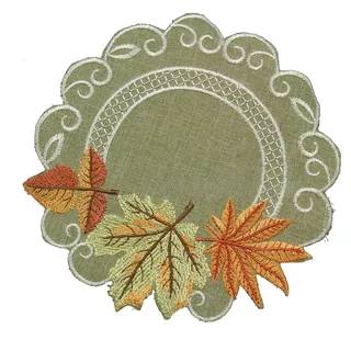 Herbst Blätter Tischläufer Tischdecke Mitteldecke Kissenhülle Leinen-Optik Grün Beige - Größe wählbar (ca. 20 cm Rund)