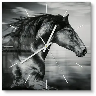 DEQORI Wanduhr 'Galoppierendes Pferd' (Glas Glasuhr modern Wand Uhr Design Küchenuhr) schwarz 30 cm x 30 cm