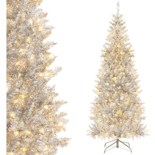 COSTWAY Künstlicher Weihnachtsbaum, 180cm mit 300 LEDs & 790 Spitzen, silber silberfarben