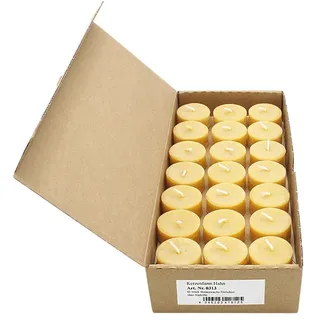 100% Bienenwachs Teelichter 40/18 mm ohne Alu-Hülle, KERZENFARM HAHN, Brenndauer 3,5h, 42 St.